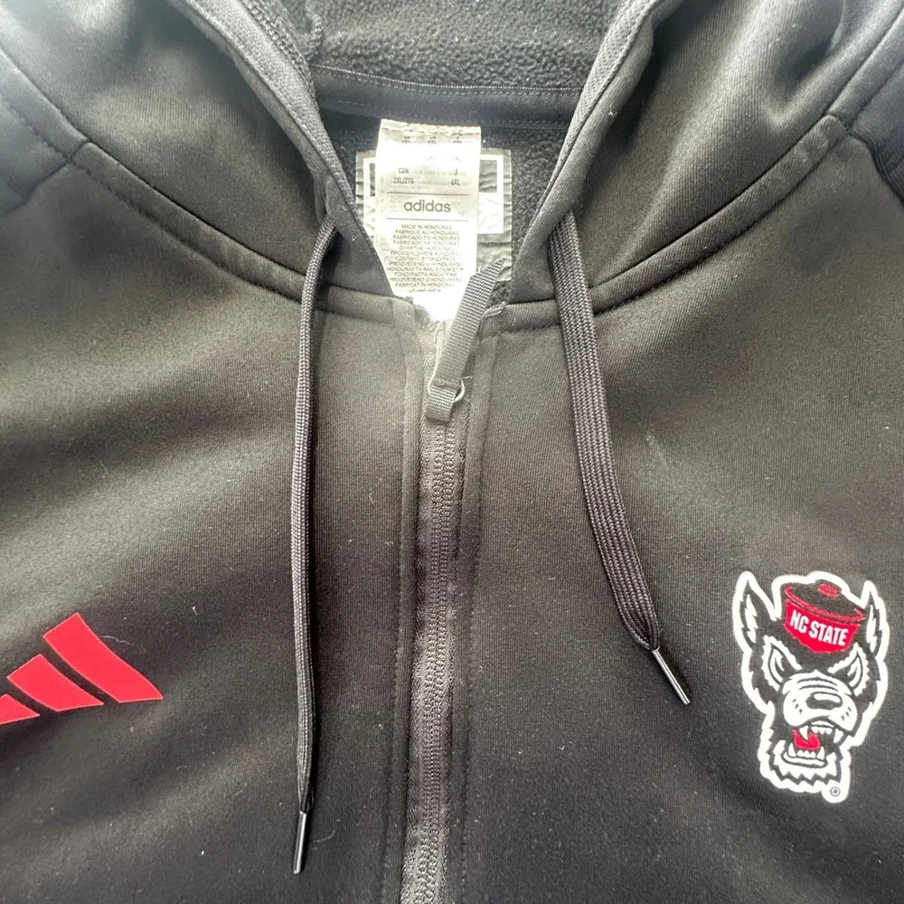 Adidas NC State Wolfpack Full Zip Hoodie Mens 2XL Black Red Tuffy Wolf Fleece